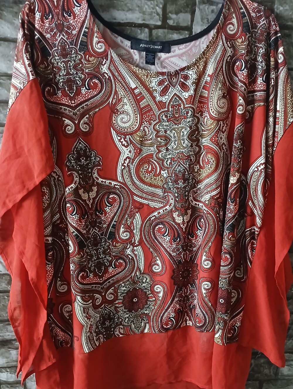 Ashley Stewart Red and Cream Paisley Tunic Blouse
